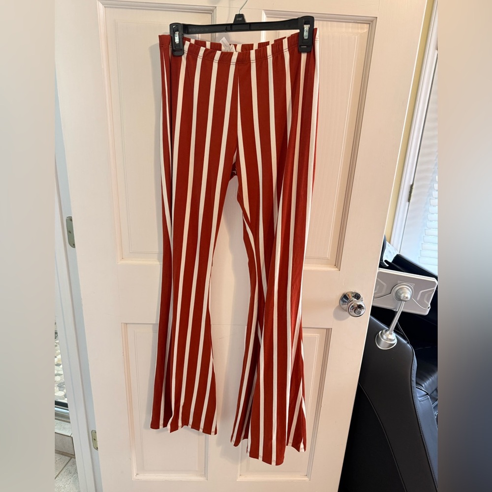 Boutique Orange and White Striped Flare Pants